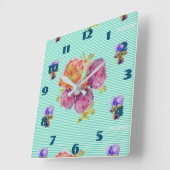シャビーシックアクアローズ ローズ フラワールーム ターコイズ スクエア壁時計 (傾斜)
