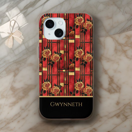 シャビーシックアートデコールレッド&金ゴールドバラモノグラム Case-Mate iPhoneケース