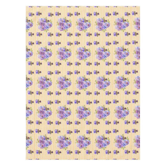 シャビーシックイエローストライプパンジーフローラテーブルクロス テーブルクロス (正面)