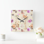 シャビーシックインヴィンテージパリ スクエア壁時計 (ホーム)