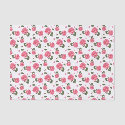 シャビーシックウォーターカラーピンクローズフローラデザイン 薄葉紙 (正面)