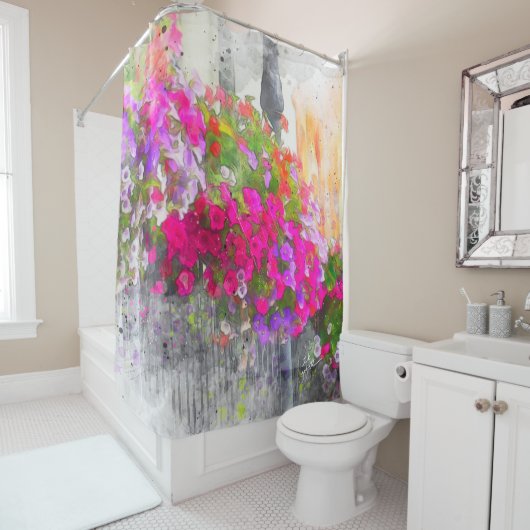 シャビーシックウォーターカラーフローラフォトトレンディー モダン シャワーカーテン (インサイチュ)