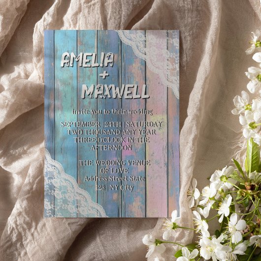 シャビーシックウッドアンドレース結婚式招待状 招待状