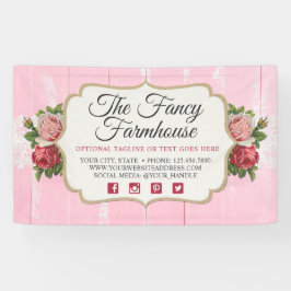 シャビーシックウッ素朴ドピンクフローラヴィンテージバラ 横断幕