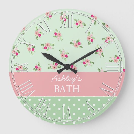 シャビーシックカントリーフローラ ラージ壁時計 (正面)