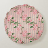 シャビーシックグランジフローラストライプピンク ラウンドクッション (裏面)