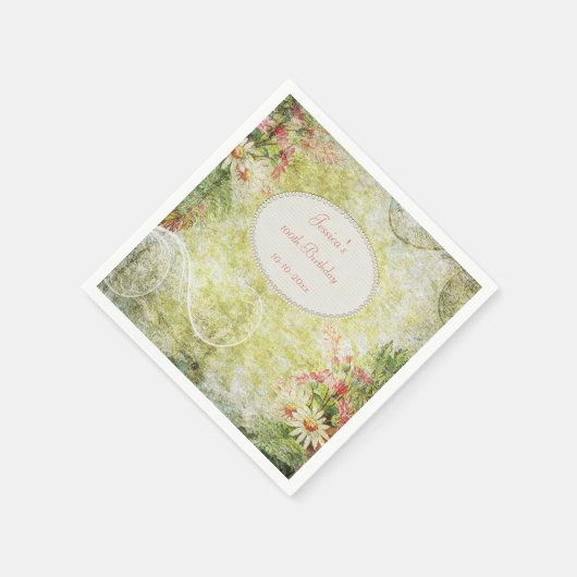 シャビーシックスウィート100誕生日&ワイルドフラワーズ スタンダードカクテルナプキン (角)