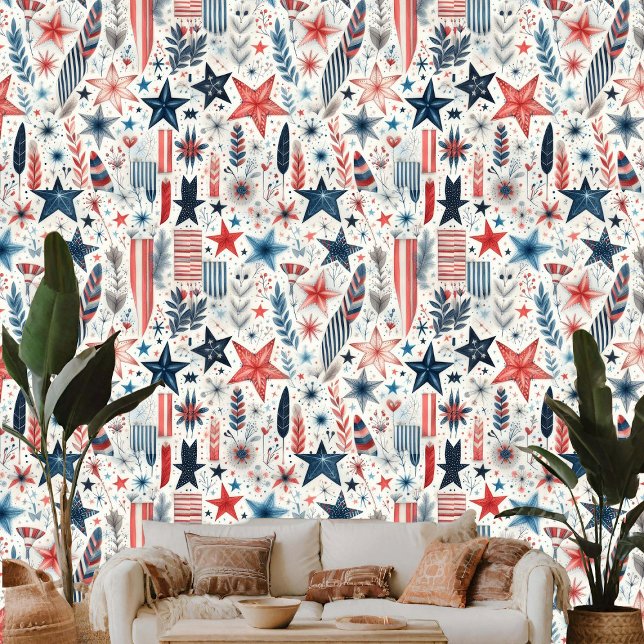 シャビーシックスターフェザーズパステルボホアートテーマ 壁紙 (Shabby Chic Star Feathers Pastel Boho Art Theme Wallpaper)