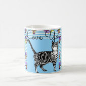 シャビーシックストライプブルーハート コーヒーマグカップ (中央)