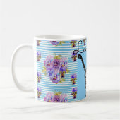 シャビーシックストライプブルーハート コーヒーマグカップ (左)