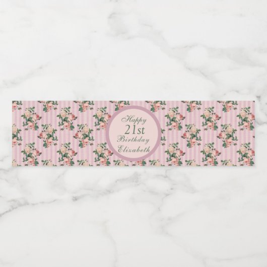 シャビーシックストライプ赤面とピンクローゼナプキンス ペットボトルラベル (シングルラベル)