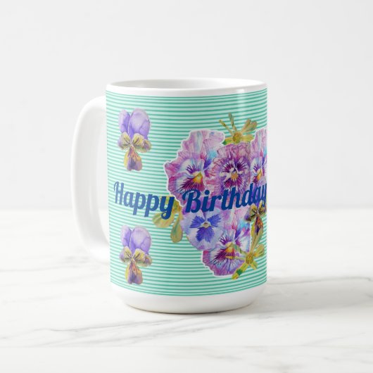 シャビーシックターコイズアクアパンシーフローラマグ コーヒーマグカップ (正面左)