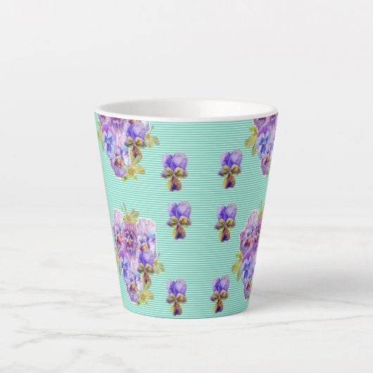 シャビーシックターコイズアクアパンシーフローラ カフェラテマグ (正面)