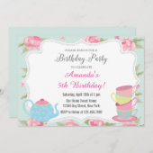 シャビーシックティーパーティー誕生日招待状 招待状 (正面/裏面)