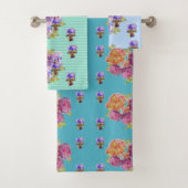 シャビーシックティール（緑がかった色）バラフローラフラワータオルセット バスタオルセット (インサイチュ)