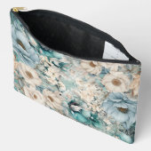 シャビーシックティール（緑がかった色）パステルフローラメイクアップバッグ アクセサリーポーチ (見開き)