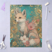 シャビーシックティール（緑がかった色）フローラキツネクラフトティッシュペーパー 薄葉紙 (クラフト)