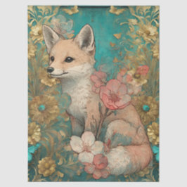 シャビーシックティール（緑がかった色）フローラキツネクラフトティッシュペーパー 薄葉紙