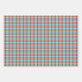 シャビーシックティール(緑がかった色)ブルーバラ赤面ピンクストライプ ラッピングペーパーシート (正面)