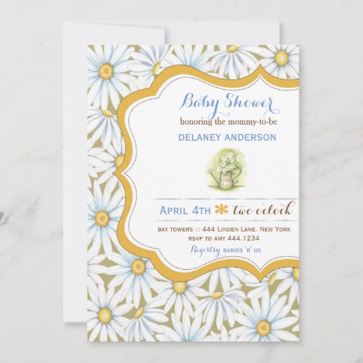 シャビーシックデイジーフローラベビーシャワー招待状 招待状 (正面)