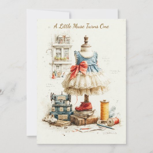 シャビーシックドレス&オートクチュールスタジオ1st誕生日 招待状 (正面)