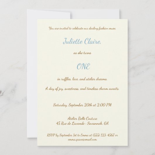 シャビーシックドレス&オートクチュールスタジオ1st誕生日 招待状 (裏面)