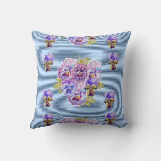 シャビーシックネイビーフローラストライプフラワークッション クッション (裏面)