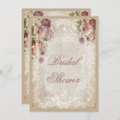 シャビーシックバラズパールスアンドレースブライダルシャワー 招待状 (正面/裏面)