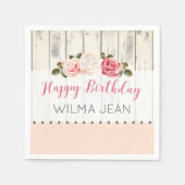 シャビーシックバラズ素朴ウッドカスタム誕生日 スタンダードカクテルナプキン (正面)