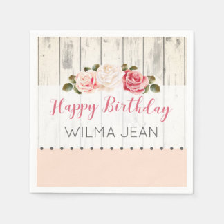 シャビーシックバラズ素朴ウッドカスタム誕生日 スタンダードカクテルナプキン