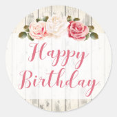 シャビーシックバラズ素朴ウッドハッピーバースデー ラウンドシール (正面)