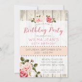 シャビーシックバラズ素朴ウッド誕生日招待状 招待状 (正面)