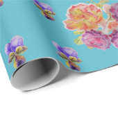 シャビーシックバラバラフローラティール(緑がかった色)フラワーズ ラッピングペーパー (ロールコーナー)