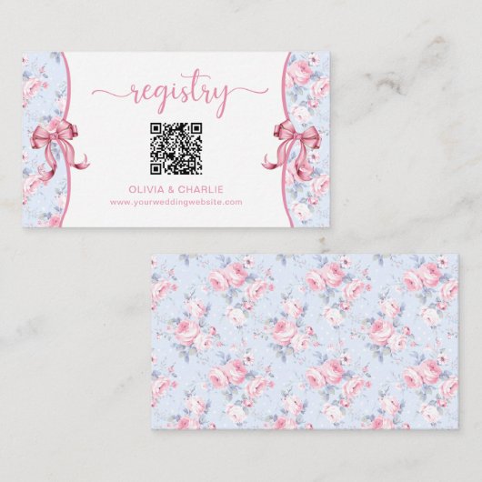 シャビーシックバラピンクボウ結婚ズのレジストリ エンクロージャーカード (正面/裏面)