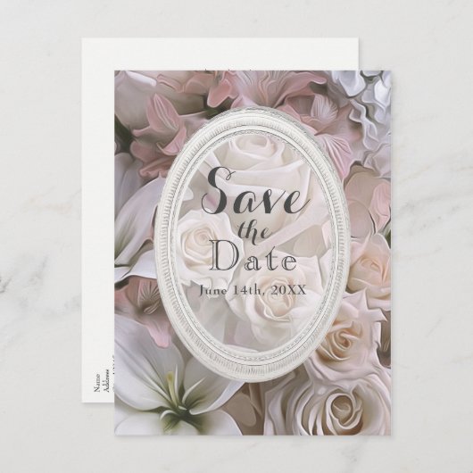 シャビーシックバラフローラエレガント保存日付 案内ポストカード (正面/裏面)