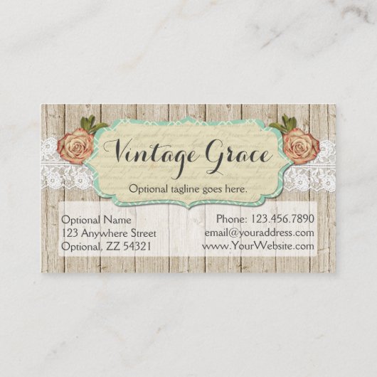 シャビーシックバラ素朴オンウッド&ヴィンテージレース 名刺 (裏面)