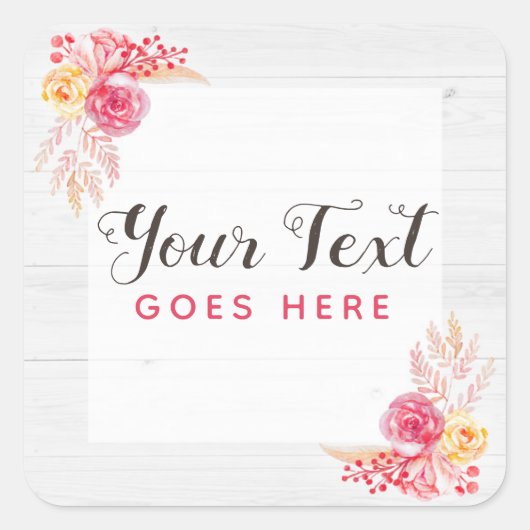 シャビーシックバラ&ウッド素朴赤面ピンクフローラ スクエアシール (正面)