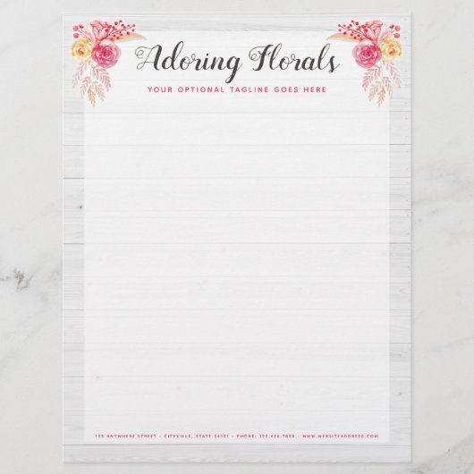 シャビーシックバラ&ウッド素朴赤面ピンクフローラ レターヘッド (正面)