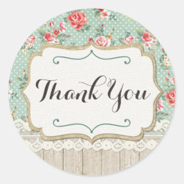 シャビーシックバラ、レース&バーラップバーラップありがとう ラウンドシール