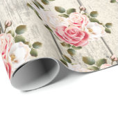 シャビーシックバラ&素朴コテージバーンウッド ラッピングペーパー (ロールコーナー)