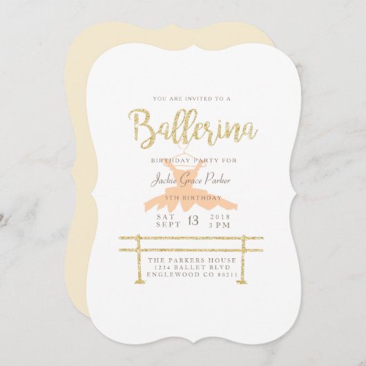 シャビーシックバレリーナバースデーパーティー招待状 招待状 (正面/裏面)