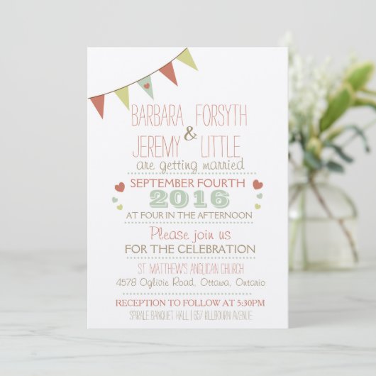 シャビーシックバンティング結婚式招待状 招待状 (スタンド正面)