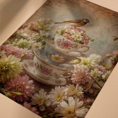 シャビーシックバードティーカップデクページティッシュペーパー 薄葉紙