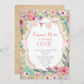 シャビーシックバーラップピンク誕生日招待状 招待状 (正面/裏面)