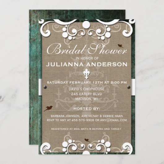 シャビーシックバーラ素朴ップブライダルシャワー招待状 招待状 (正面/裏面)