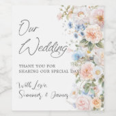 シャビーシックパステル赤面ホワイトブルーフローラ結婚ズ ワインラベル (シングルラベル)