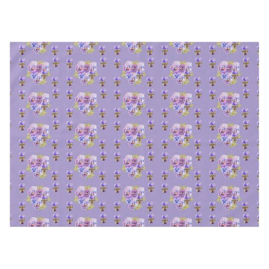 シャビーシックパープルパンシーフローラディッシーテーブルクロス テーブルクロス (正面(横))