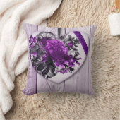 シャビーシックパープルフローラハートオン薄紫ウッド クッション (ブランケット)