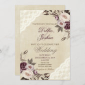 シャビーシックパープルフローラレース結婚式招待状 招待状 (正面/裏面)