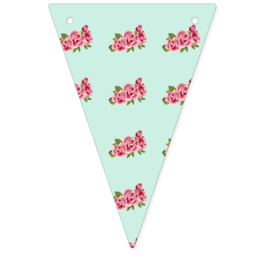 シャビーシックピンクアクアフローラバンティング国旗 バンティングフラッグ (第3の旗)